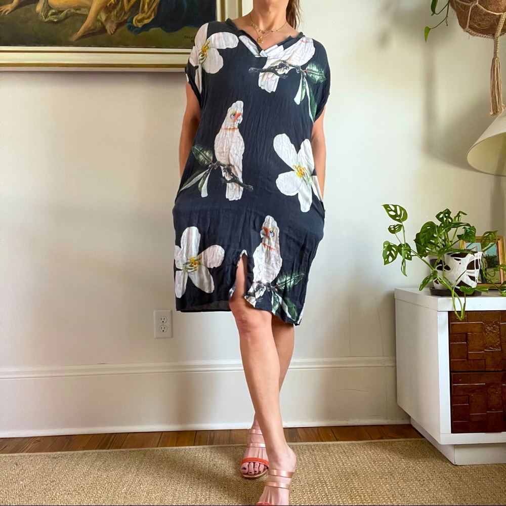 Nash Linen Dress With Birds and Flowers